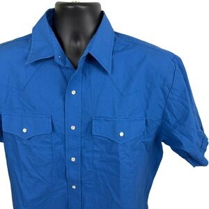Ely Cattleman Mens Large Western Pearl Snap Shirt Royal Blue Short Sleeve